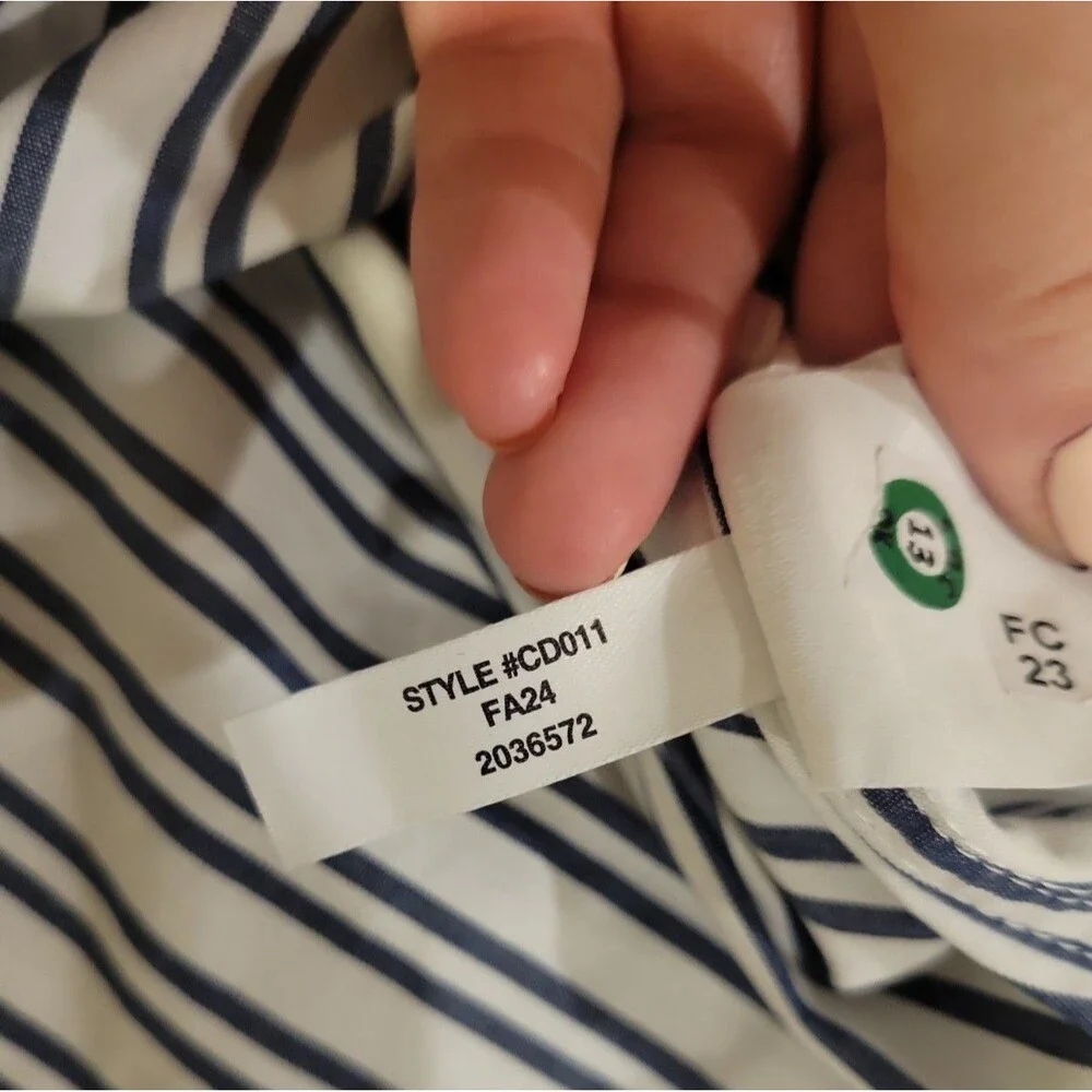 J. Crew Women's Etienne Oversized Shirt White Blue Stripe 100% Cotton Poplin L